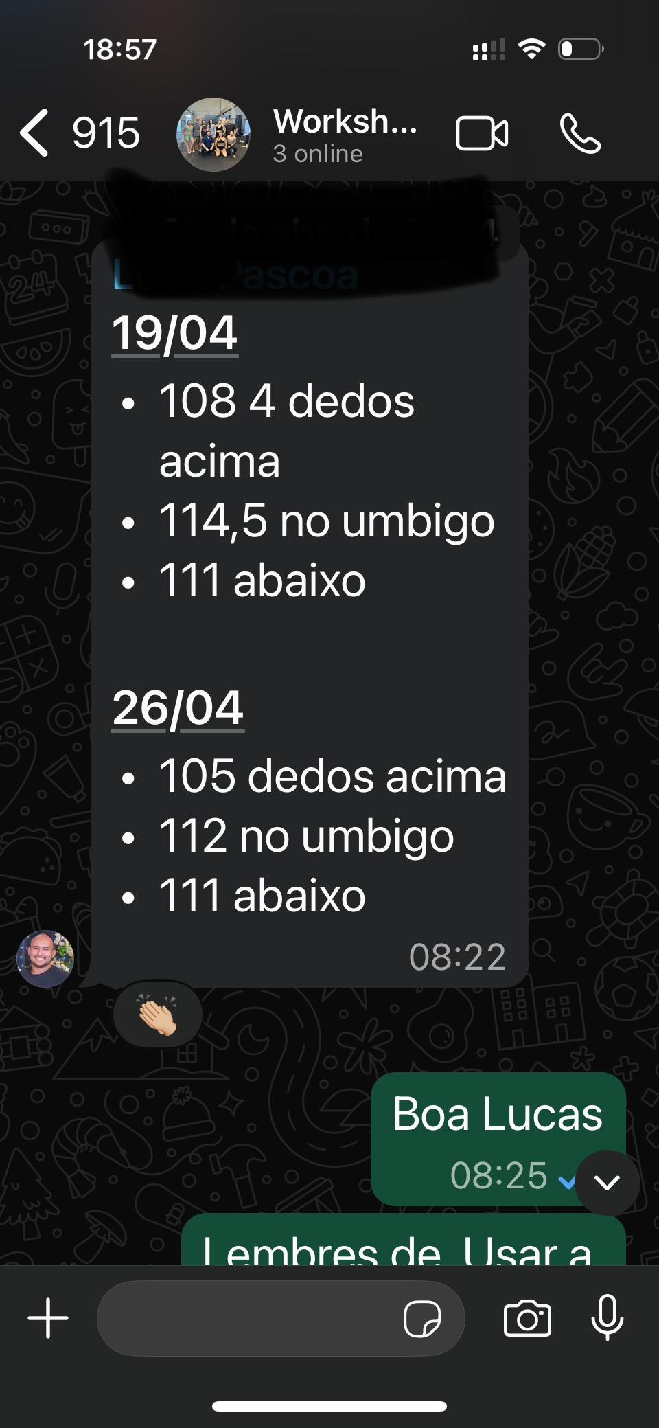 Print de WhatsApp com acompanhamento por medidas